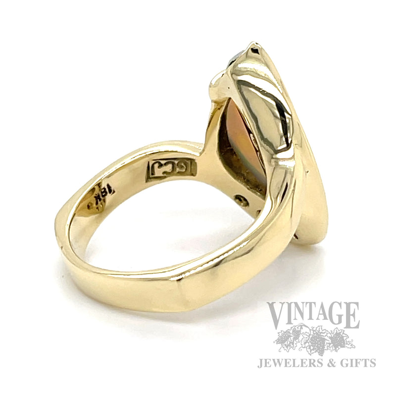 Freeform White Opal Diamond Accented 14k Gold Ring Back/Interior View