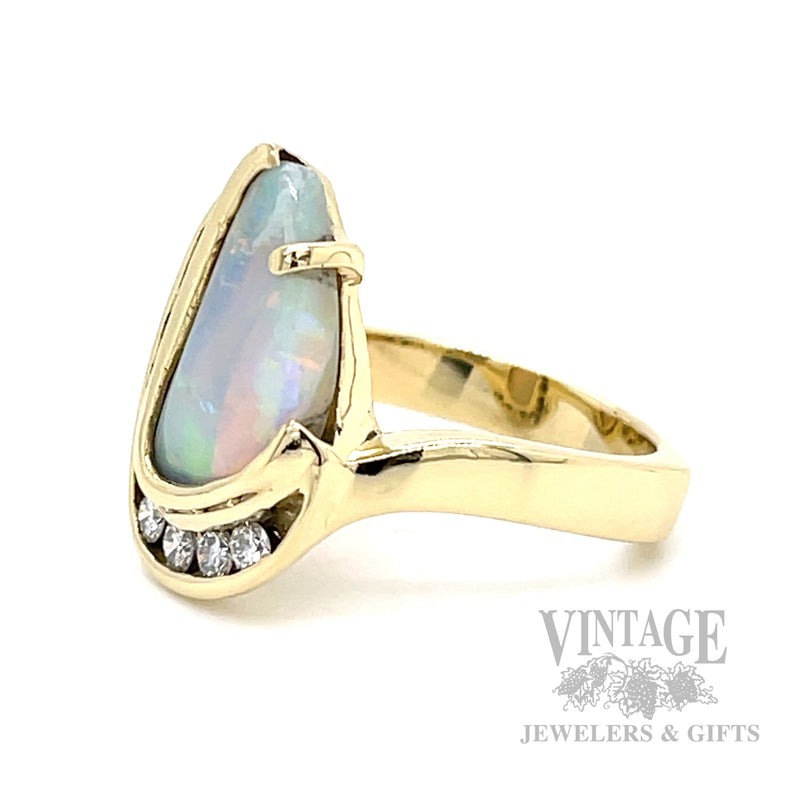 Freeform White Opal Diamond Accented 14k Gold Ring Side View