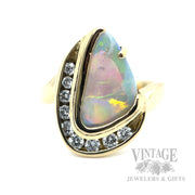 Freeform White Opal Diamond Accented 14k Gold Ring Front Detailed View
