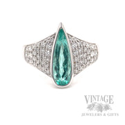 Teardrop Paraiba Pave 18k White Gold Ring Front View