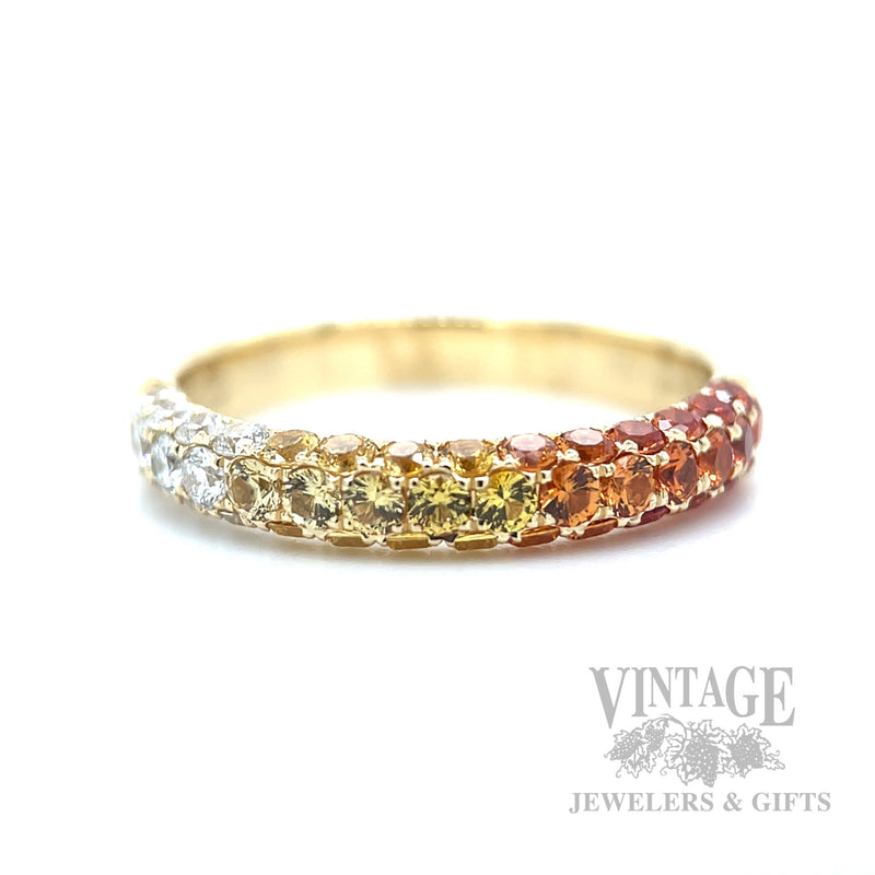 Golden Ombre Sapphire and Diamond 18k Gold Ring Front View