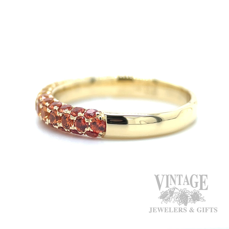 Golden Ombre Sapphire and Diamond 18k Gold Ring First Side View