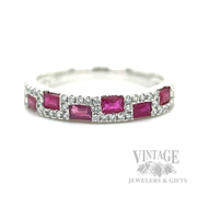 Checkerboard Ruby and Diamond 14k White Gold Ring Front View