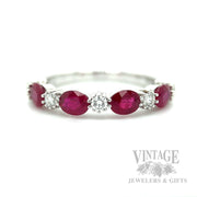 Ruby and Diamond 14k White Gold Ring Band Front View