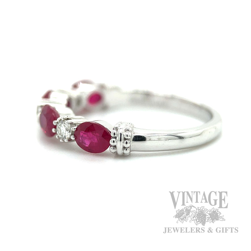 Ruby and Diamond 14k White Gold Ring Band Side View