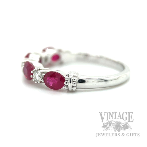 Ruby and Diamond 14k White Gold Ring Band Side View
