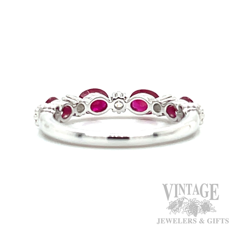 Ruby and Diamond 14k White Gold Ring Band Back/Interior View