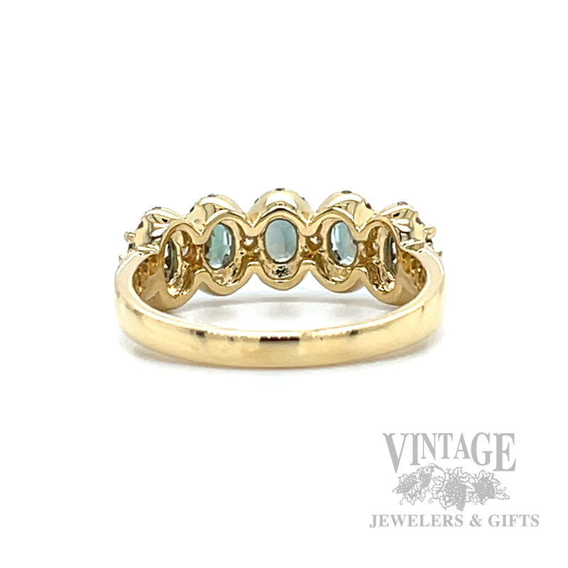Five Stone Halo Alexandrite and Diamond 18K Gold Ring Back/Interior View