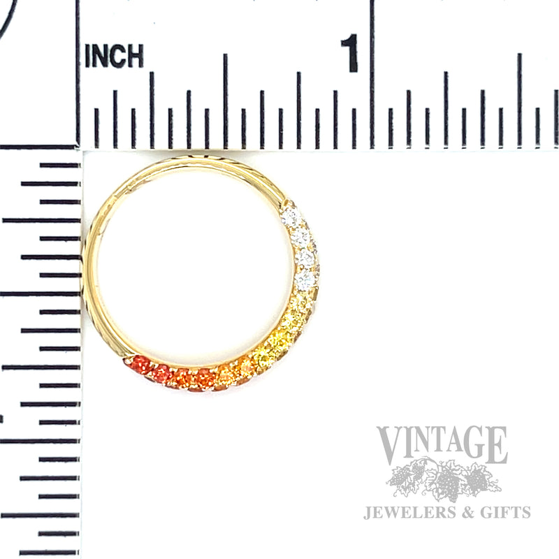 Golden Ombre Sapphire and Diamond 18k Gold Ring Scale View