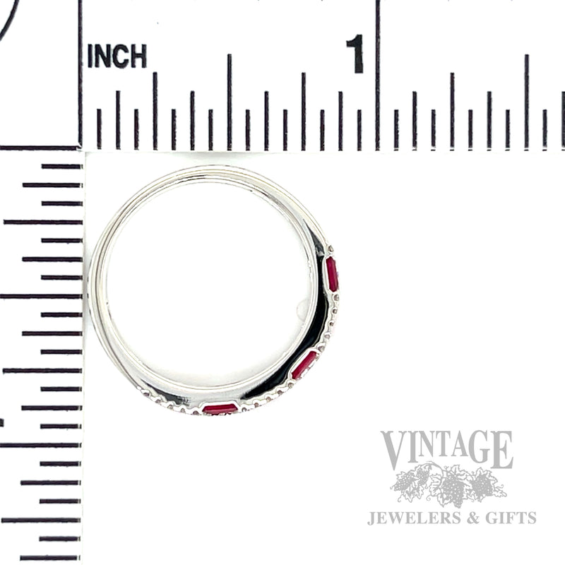 Checkerboard Ruby and Diamond 14k White Gold Ring Scale View