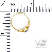 Bezeled Blue Sapphire and Diamond 14k Gold Ring Scale View