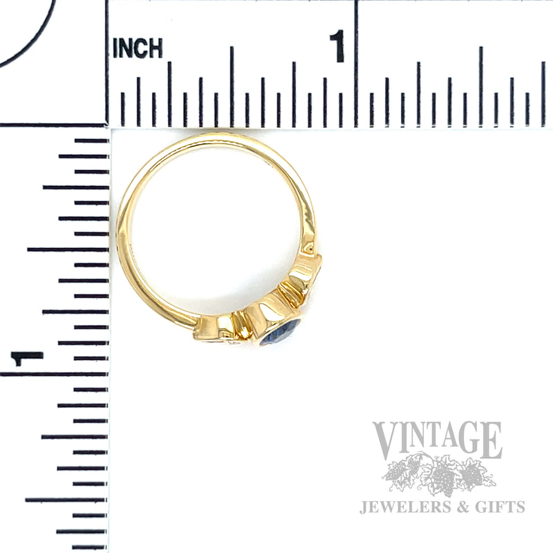Bezeled Blue Sapphire and Diamond 14k Gold Ring Scale View