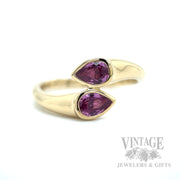 Bezeled Bypass Pink Sapphire 14k Gold Ring Front View