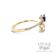 Bypass Blue Sapphire and Diamond Leaf 14k Gold Ring SIde View