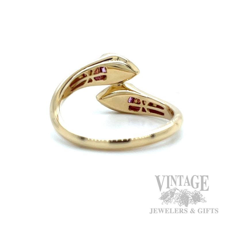 Bezeled Bypass Pink Sapphire 14k Gold Ring Interior/Back View