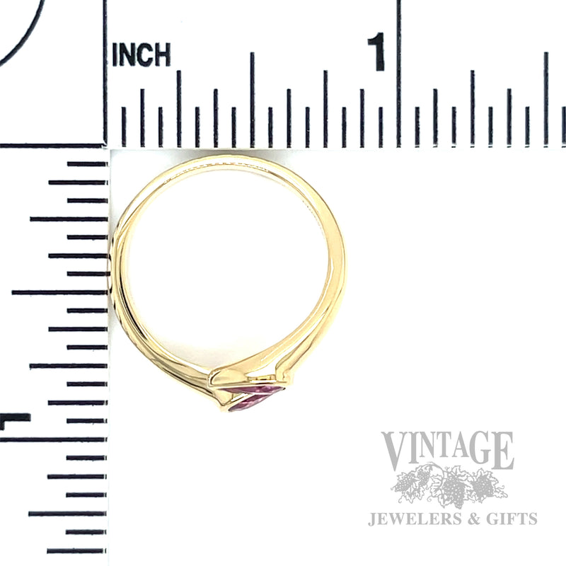 Bezeled Bypass Pink Sapphire 14k Gold Ring Scale View