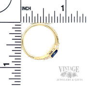 Bypass Blue Sapphire and Diamond Leaf 14k Gold Ring Scale View