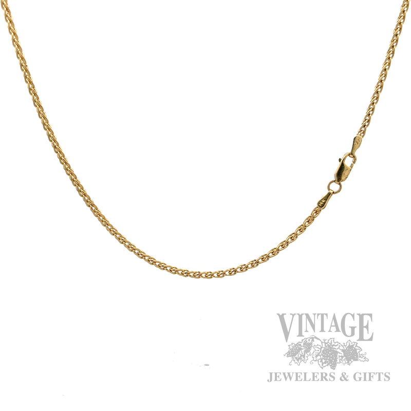 20" Wheat Chain 2.2 mm 14k Gold Chain Necklace Front/Clasp View