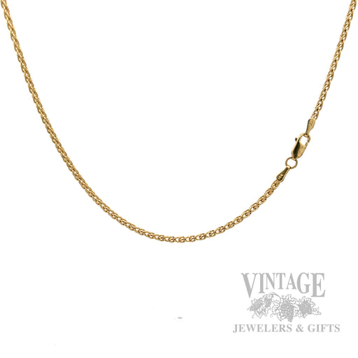 20" Wheat Chain 2.2 mm 14k Gold Chain Necklace Front/Clasp View