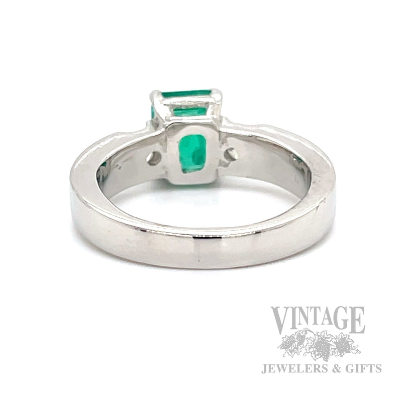 Three Stone Emerald and Diamond Platinum Ring Back/Interior View