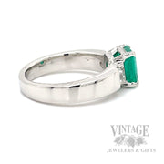 Three Stone Emerald and Diamond Platinum Ring Side View