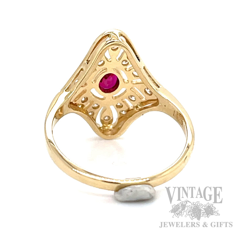 Pierced Ruby and Diamond Accentced 14k Gold Ring Back/Interior View