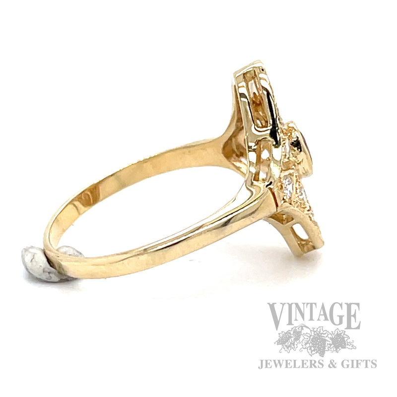 Pierced Ruby and Diamond Accentced 14k Gold Ring Side View