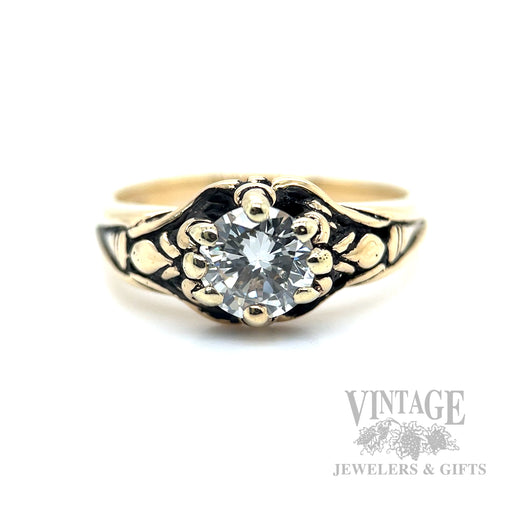 Vintage .75 Carat Natural Diamond 14k Gold Ring Front Detailed View