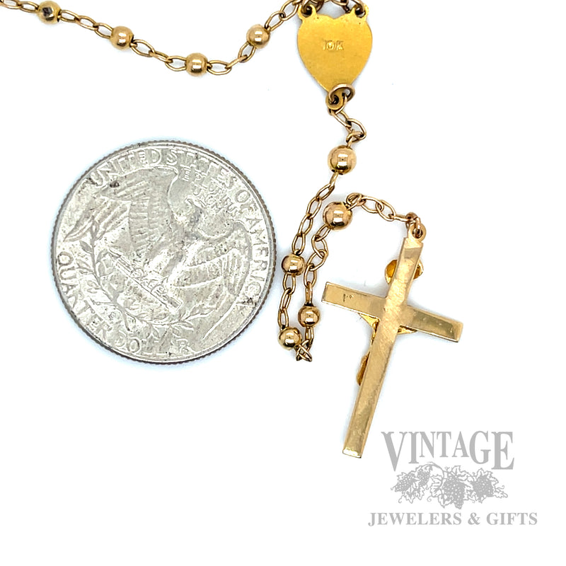 20" 10k Gold Rosary Necklace Back and Scale View