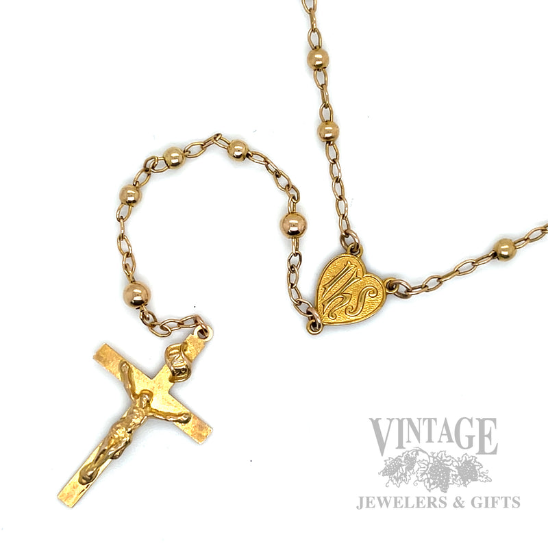 20" 10k Gold Rosary Necklace Front View