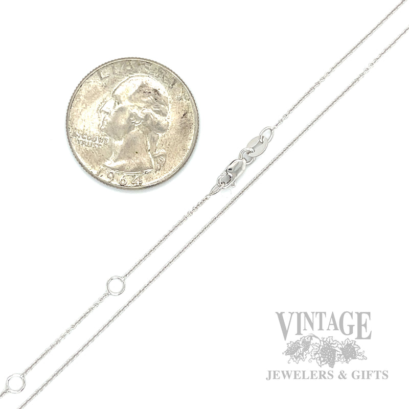 18" Adjustable Cable Chain 14k White Gold Necklace Scale and Clasp View