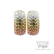 Ombre Yellow to Orange Sapphire and Diamond 18k Gold Huggie Earrings Front View