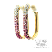 Ombre Pink Sapphire and Diamond 18k Gold Rectangular Hoops 