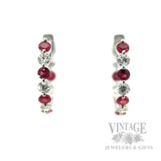 Inside Out Ruby and Diamond 14k White Gold Hoop Earrings Front View