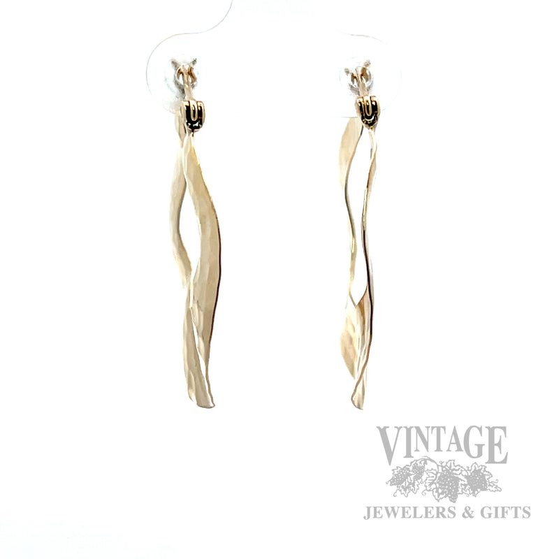 Hammered Rustic 14k Gold Hoop Earrings Front View