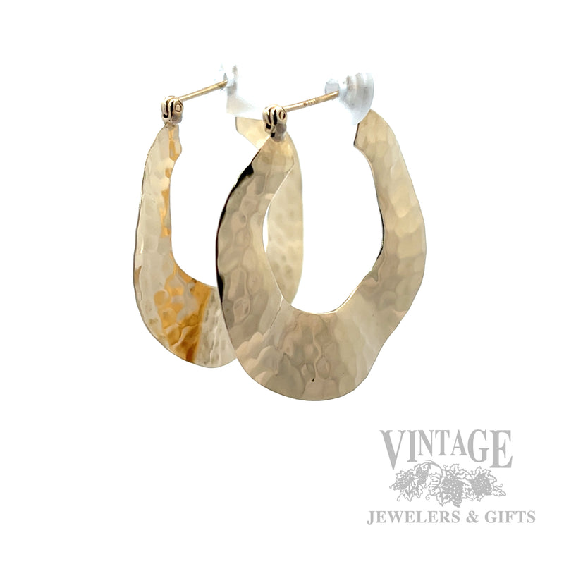 Hammered Rustic 14k Gold Hoop Earrings Perspective View