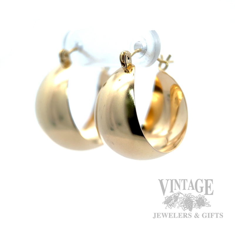 Domed 14k Gold Hoop Earrings Side View