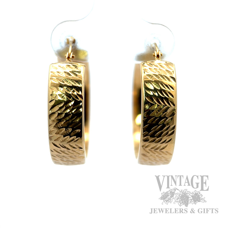 Engraved Hoop 14k Gold Earrings Front View