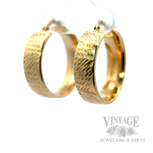 Engraved Hoop 14k Gold Earrings Perspective View
