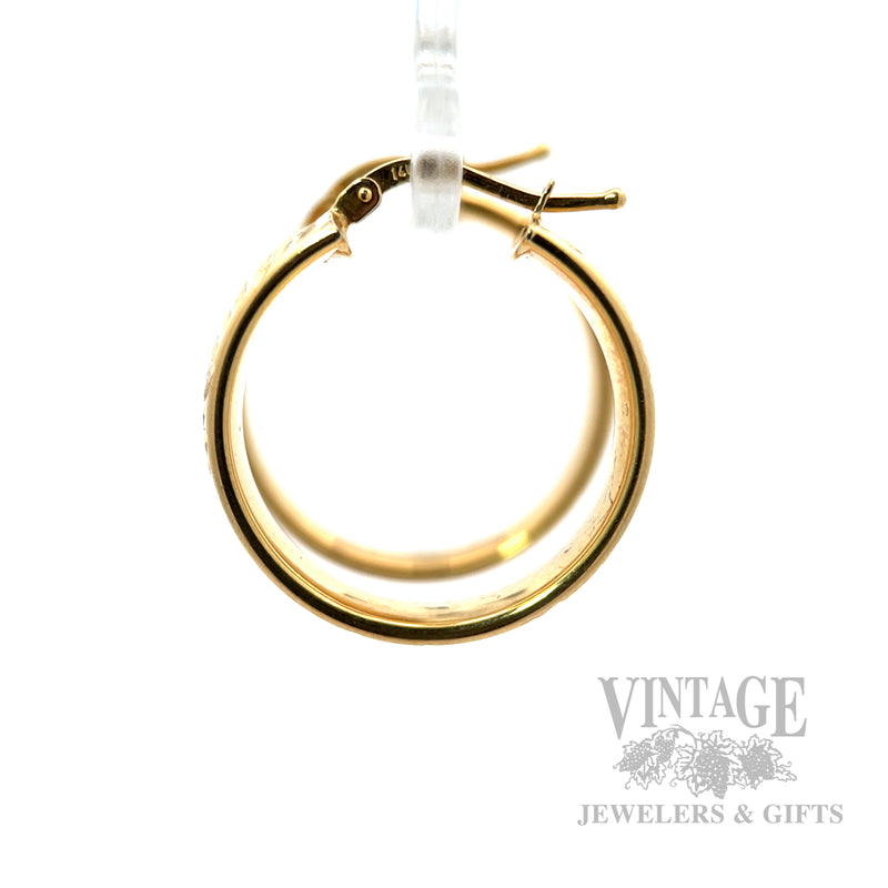 Engraved Hoop 14k Gold Earrings Side View
