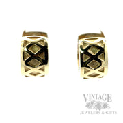 Debossed Dual Textured Huggie 14k Gold Earrings Front View