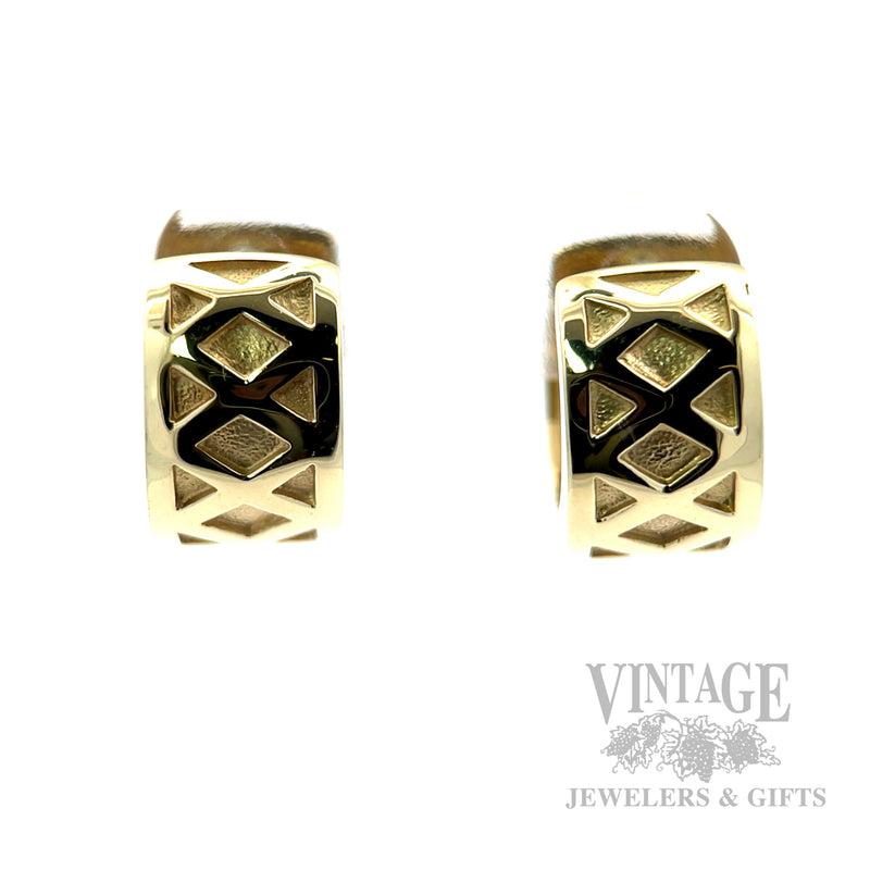 Debossed Dual Textured Huggie 14k Gold Earrings Front View