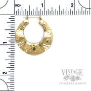 Hammered Rustic 14k Gold Hoop Earrings Scale View