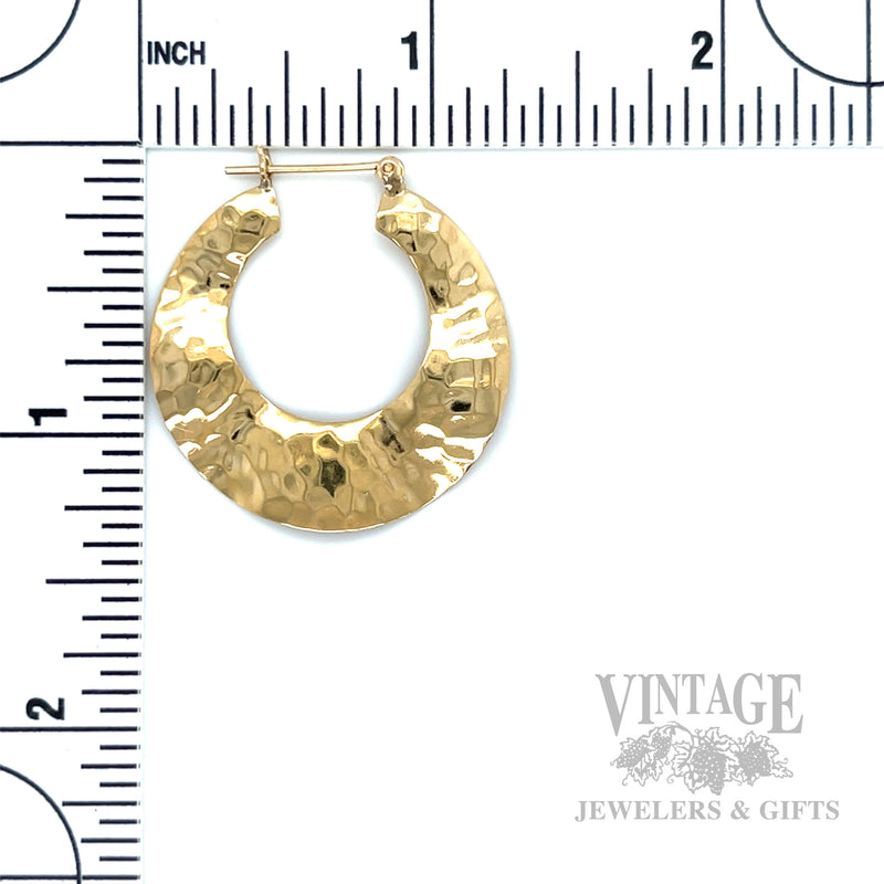 Hammered Rustic 14k Gold Hoop Earrings Scale View