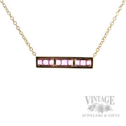 18" Pink Sapphire Diamond Accented Bar 14k Gold Necklace Back View
