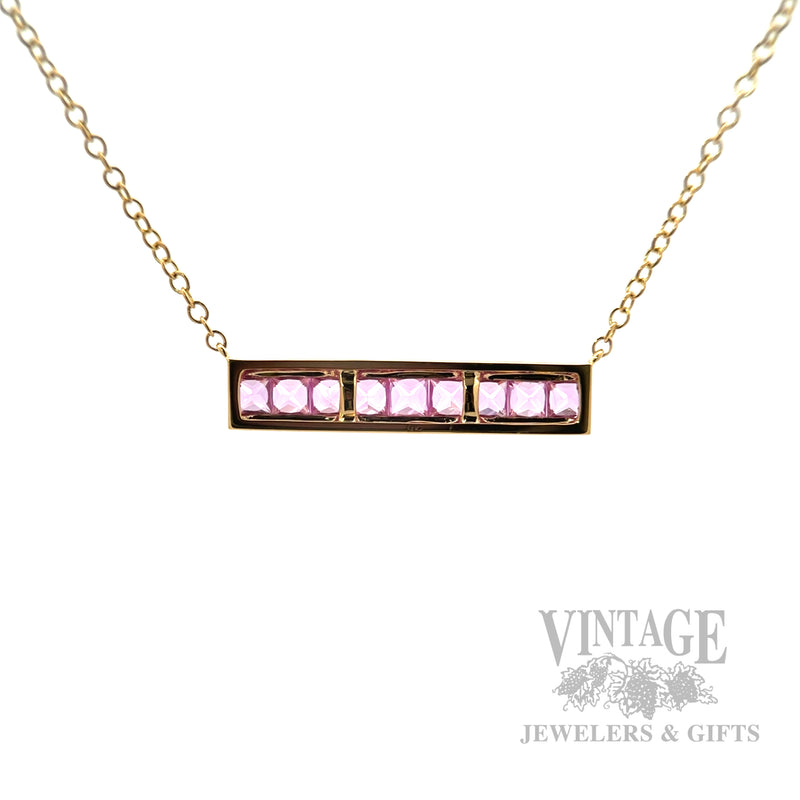 18" Pink Sapphire Diamond Accented Bar 14k Gold Necklace Back View