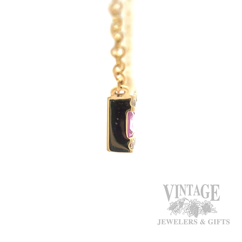 18" Pink Sapphire Diamond Accented Bar 14k Gold Necklace Side View