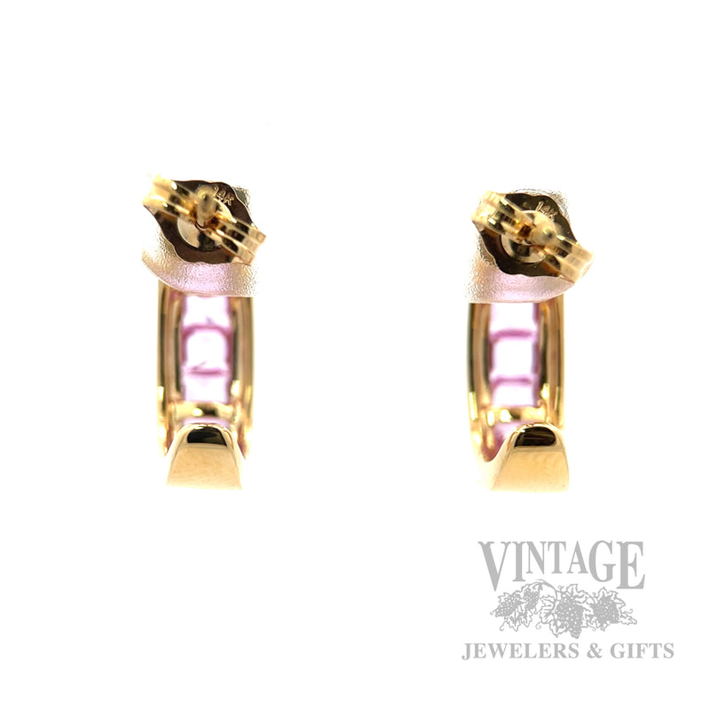 Pink Sapphire Diamond Accented 14k Gold J-Hoop Earrings Back View