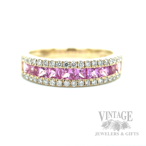 Pink Sapphire Diamond Accented 14k Gold Ring Front View