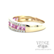 Pink Sapphire Diamond Accented 14k Gold Ring Side View
